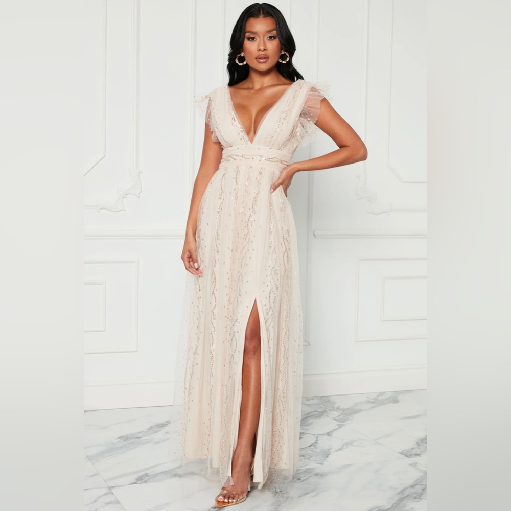 Fashion Nova - Charlotte Glitter Tulle Maxi Dress - Blush